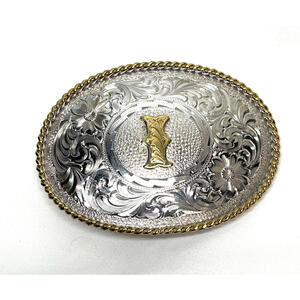 Montana Silversmiths Letter I Ornate Two Tone Western Belt Buckle, NEW